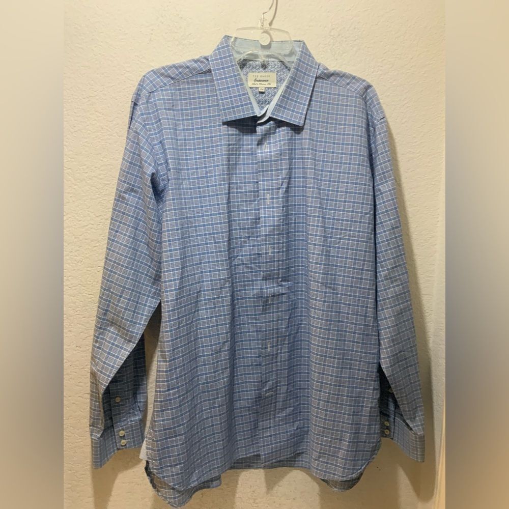 Ted Baker Endurance Dress Shirt Slim Fit Button Up Mens L/S Blue 17.5 Preppy